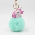 Pink unicorn pom pom keychain with mint green faux fur ball and golden metal clip - 8x14cm / Light Green
