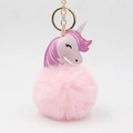 Pink cartoon unicorn plush pompom keychain with golden metal ring for bags and keys - 8x14cm / Light Pink