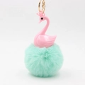 Pink swan plush keychain with crown and mint green faux fur pompom on gold ring - 14*8cm / Light Green