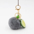 Portachiavi creativo con pon pon grigio, campanellino verde e ciondolo a forma di durian - Grigio Medio