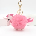 Portachiavi a forma di unicorno in peluche rosa con gancio dorato e dettagli PU - Rosa scuro