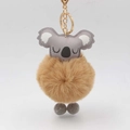 Süßer Koala Plüschball Schlüsselanhänger mit braunem Kunstpelz und goldenem Karabinerhaken - Khaki