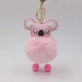 Portachiavi peluche koala rosa con pompon in ecopelliccia e gancio dorato - Rosa Chiaro