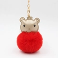 Porte-clés ours mignon avec pompon rouge, couronne dorée et clip métallique - Rouge
