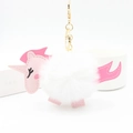 Plush unicorn faux fur ball keychain with pink faux leather details and golden hook - White