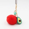 Simpatico portachiavi avocado con pompon in ecopelliccia rossa e campanellino d'oro - Rosso