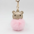 Princess bear plush keychain with a pink fur ball and a gold crown decoration - Light Pink