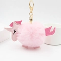 Portachiavi unicorno di peluche rosa con anello in metallo dorato e pelliccia sintetica per borse - Rosa Chiaro