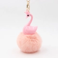 Pink swan plush keychain with soft faux fur pompom and golden crown detail for handbags - 14*8cm / Pink