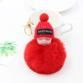 Porte-clés poupée bébé endormi avec bonnet rouge tricoté et pompon moelleux - Rouge