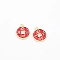 Lucky Chinese characters pendant with gold coins design and red enamel in pairs - Wealth and Treasure / 2cm