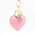 Pink heart-shaped PU leather keychain with grey tassel and gold lobster clasp - Pink Heart