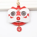 Traditional PU leather Chinese lion dance keychain with red mascot and gold hardware - Tiger Auspicious