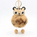 Cute PU tiger head plush pompom keychain with leopard print fur and gold metal ring - Tiger Pattern Natural