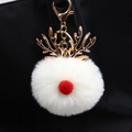 Portachiavi di renna di Natale in peluche con corna dorate su cinturino di borsa nera - Bianco