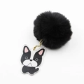 Vue détaillée du pompon noir et du pendentif bouledogue français en acrylique sur porte-clés - Bouledogue Perlé
