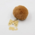 Porte-clés chat en acrylique avec pompon marron doux et chaîne dorée élégante - Chat À Café Pearl Chain