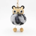 Detail of cute PU tiger keychain with grey leopard pattern plush ball and golden ring - Gray Marble