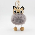 Cute PU tiger pom-pom keychain with fluffy grey faux fur and gold metal hook - Light Gray