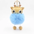Cartoon-Giraffe Schlüsselanhänger mit blauem Plüschball und goldenem Metallverschluss - Blau