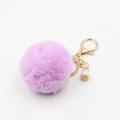 Purple fluffy faux fur keychain with gold plating hardware and a white pearl pendant - Pom Pom Diameter 6CM / Violet