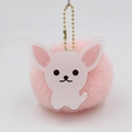 Porte-clés pompon rose avec charm de chien en acrylique et chaîne à billes dorée - Chihuahua Perlé
