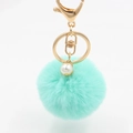 Mint green faux fur pompom keychain with gold lobster clasp and white imitation pearl - Pom Pom Diameter 6CM / Green