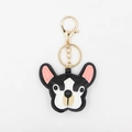 Detail of cute PU leather French Bulldog keychain with gold metal lobster clasp and ring - Black