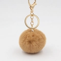 Porte-clés boule en peluche kaki avec fermoir mousqueton doré sur fond blanc pur - Diamètre Pompon 6CM / Khaki