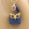 Detail of owl-shaped PU leather coin purse with golden keychain and navy blue tassel - Sapphire Blue