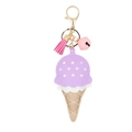 Llavero de helado de cuero PU con borla rosa y cascabel dorado para bolsos y accesorios - Púrpura Claro