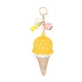 Lindo llavero de helado amarillo en cuero PU con borla decorativa y cascabel rosa - Amarillo