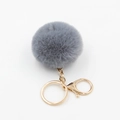 Porte-clés pompon gris 6cm en fausse fourrure douce avec anneau doré et mousqueton - Diamètre Pompon 6CM / Gris