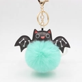 Halloween bat plush pompom keychain with mint green fur ball and golden metal ring - Light Green