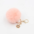 Pink faux fur pompom keychain with a sparkling rhinestone snowflake charm and gold clasp - Korean Pink