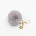 Christmas gray fluffy pompom keychain with golden snowflake charm and colorful rhinestones - Light Gray
