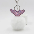 Furry white pompom keychain with pink laser mermaid tail and silver metal lobster clasp - White