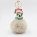 Dettaglio portachiavi bradipo natalizio con pompon di pelliccia beige e anello d'oro - Grigio Beige