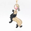 Porte-clés chien en cuir avec clochette rose et pompon gris pour sacs à main - Noir Avec Gland