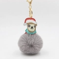 Portachiavi bradipo natalizio con pompon in ecopelliccia grigia e chiusura dorata - Grigio chiaro
