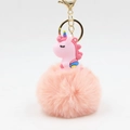 Porte-clés licorne en peluche rose avec figurine en silicone et anneau doré brillant - 10x8cm / Rose