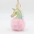 Creative colorful unicorn pompom keychain with lace mane and golden spring clasp hook - Light Pink
