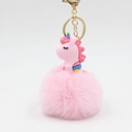 Rosa Einhorn Plüsch Schlüsselanhänger mit flauschigem Bommel und goldenem Ring - 10x8cm / Hellrosa