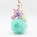 Kreativer Einhorn-Schlüsselanhänger mit Farbverlauf, Spitze und grünem Plüsch-Pompon - Mintgrün