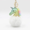 Bunter Einhorn Plüsch Schlüsselanhänger mit weißem Fellbommel und goldenem Ring - Weiß