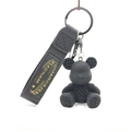 Cartoon-Panda-Bär-Schlüsselanhänger mit Webstruktur und grauem Stoffband für Taschen - Schwarz