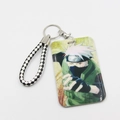 Naruto Kakashi Hatake anime ID card holder with braided keychain strap and metal clasp - Silver Haired Ninja Style