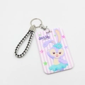 Pink StellaLou cartoon card holder with woven lanyard and silver keychain for students - Purple Long-eared Rabbit Style 1
