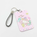 Pink Hello Kitty card holder keychain with a stylish black and white braided wrist strap - Pink Cute Cat Style