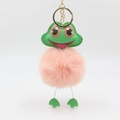 Kreativer Plüsch-Frosch-Pompon-Schlüsselanhänger mit grünem Kunstleder und rosa Fell - Rosa